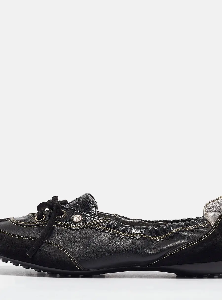 Tod's Black Leather and Suede Ballet Flats Size 37.5