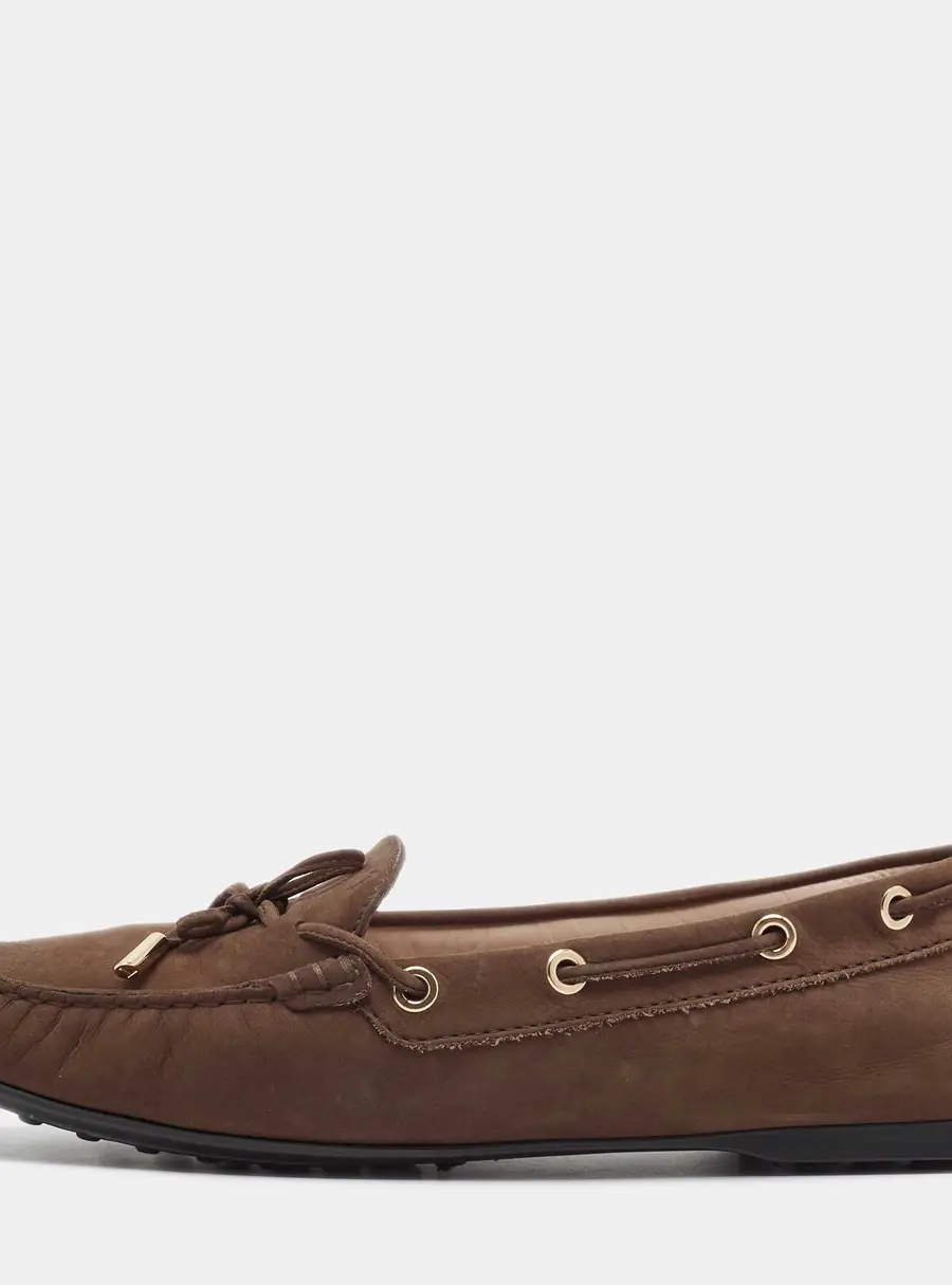 Tod's Brown Nubuck Leather Gommino Loafers Size 39.5