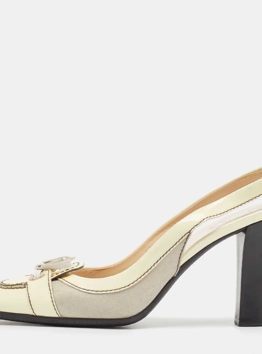 Tod's Cream Patent Leather and Fabric Bow Slingback Pumps Size 39