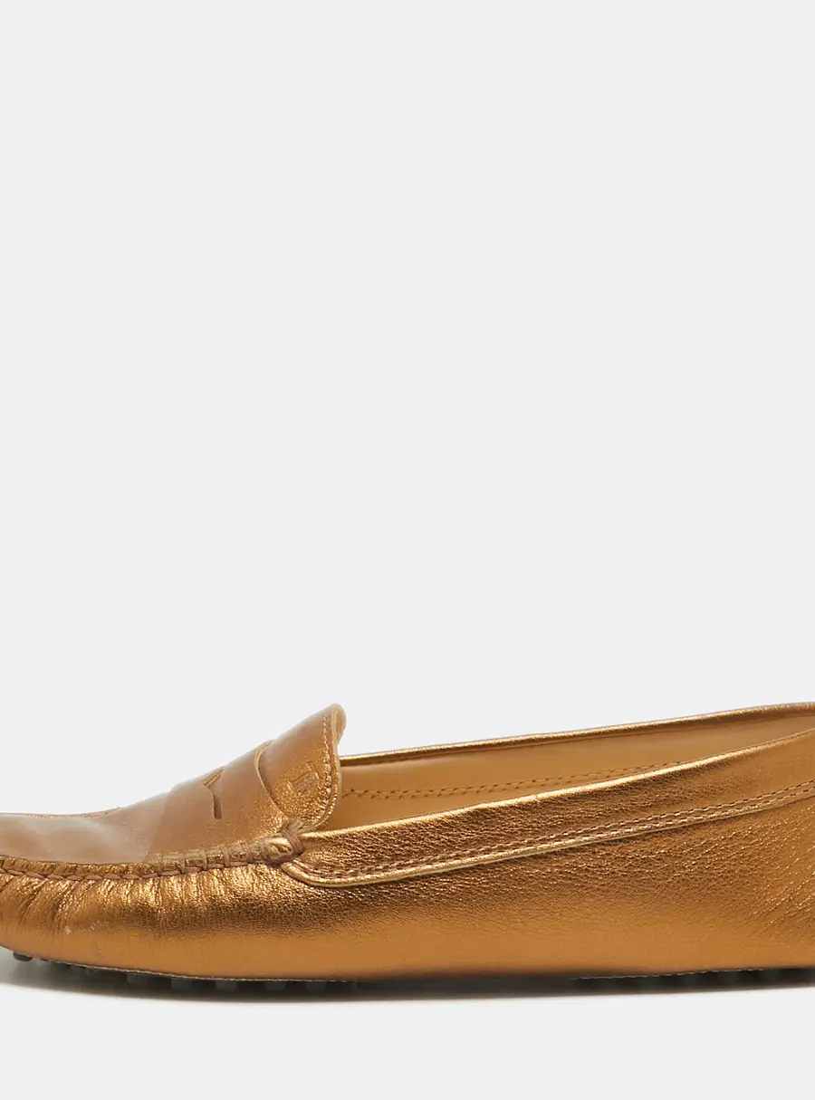 Tod's Golden Brown Leather Penny Slip On Loafers Size 38.5