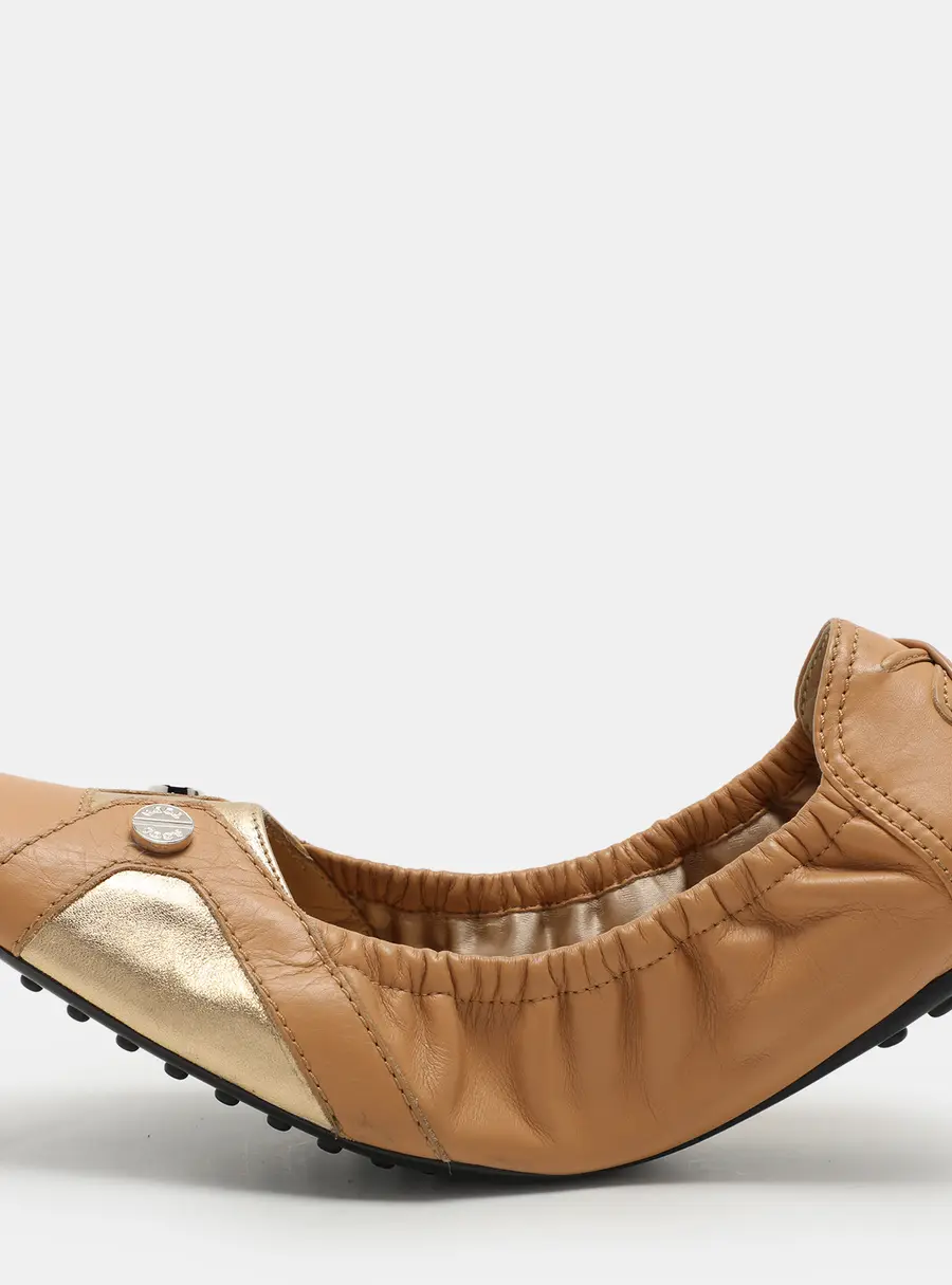 Tod's Brown/Gold Leather Embellished Scrunch Ballet Flats Size 40
