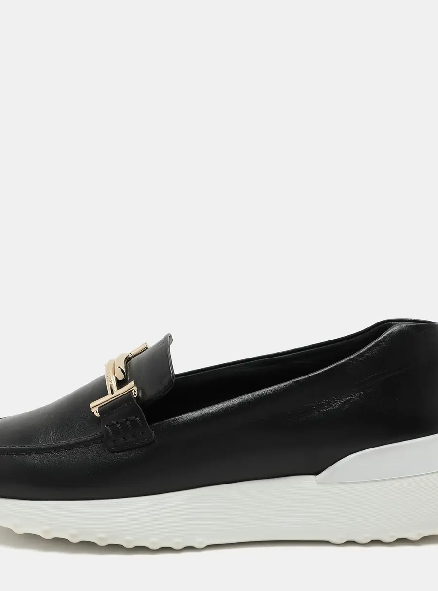 Tod's Black Leather Double T Slip On Loafers Size 38.5