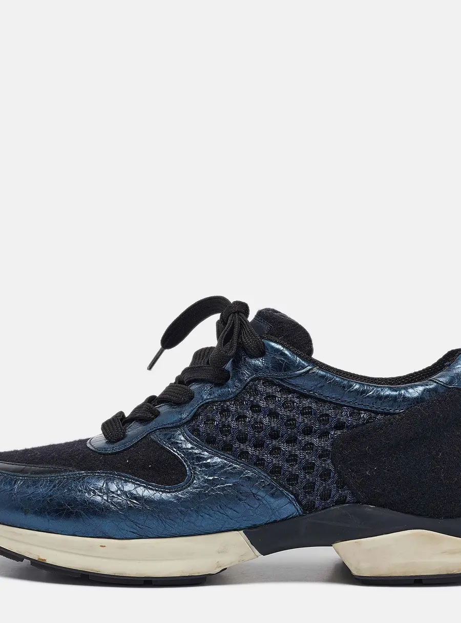 Tod's Size 38.5 Blue Leather, Mesh and Neoprene Lace Up Sneakers
