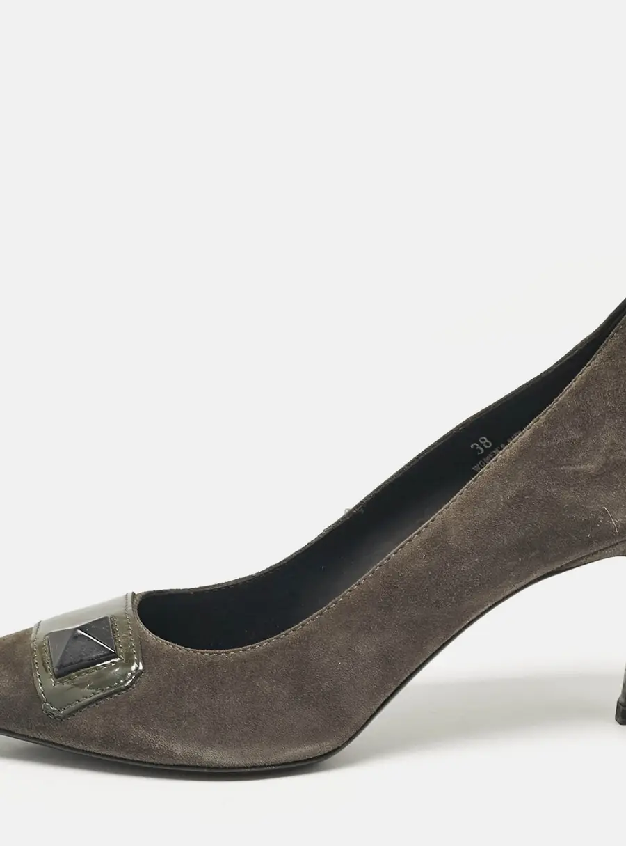 Tod's Grey/Olive Green Patent and Suede Pointed Toe Pumps Size 38