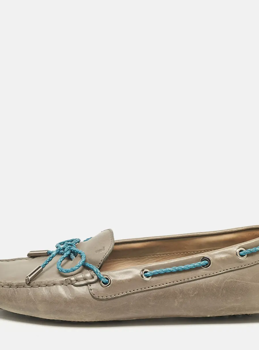 Tod's Grey/Blue Leather Braided Bow Slip On Loafers Size 40