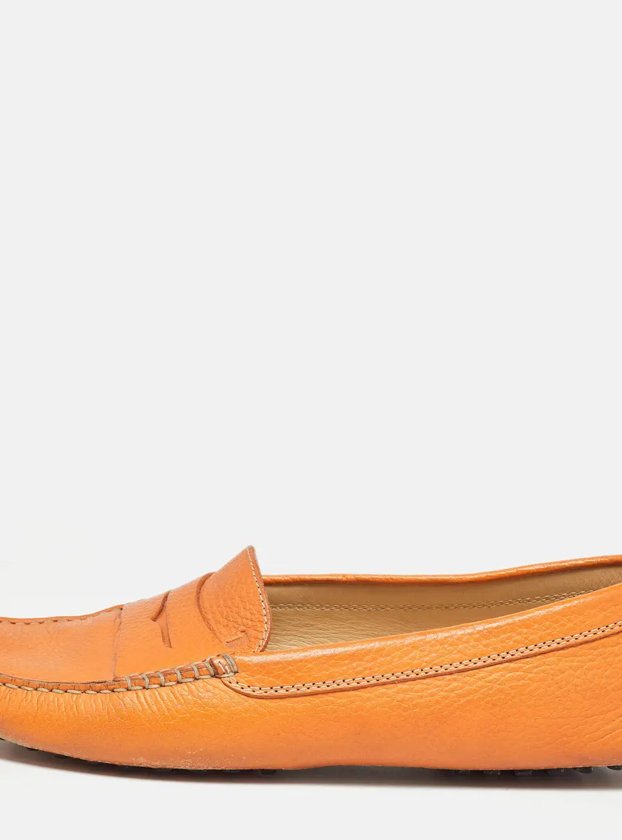 Tod's Orange Leather Penny Slip On Loafers Size 41