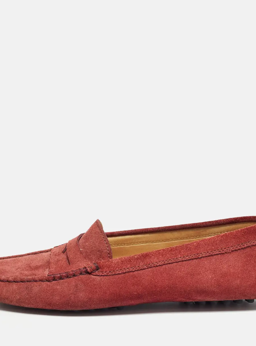 Tod's Red Suede Gommino Penny Slip On Loafers Size 36.5