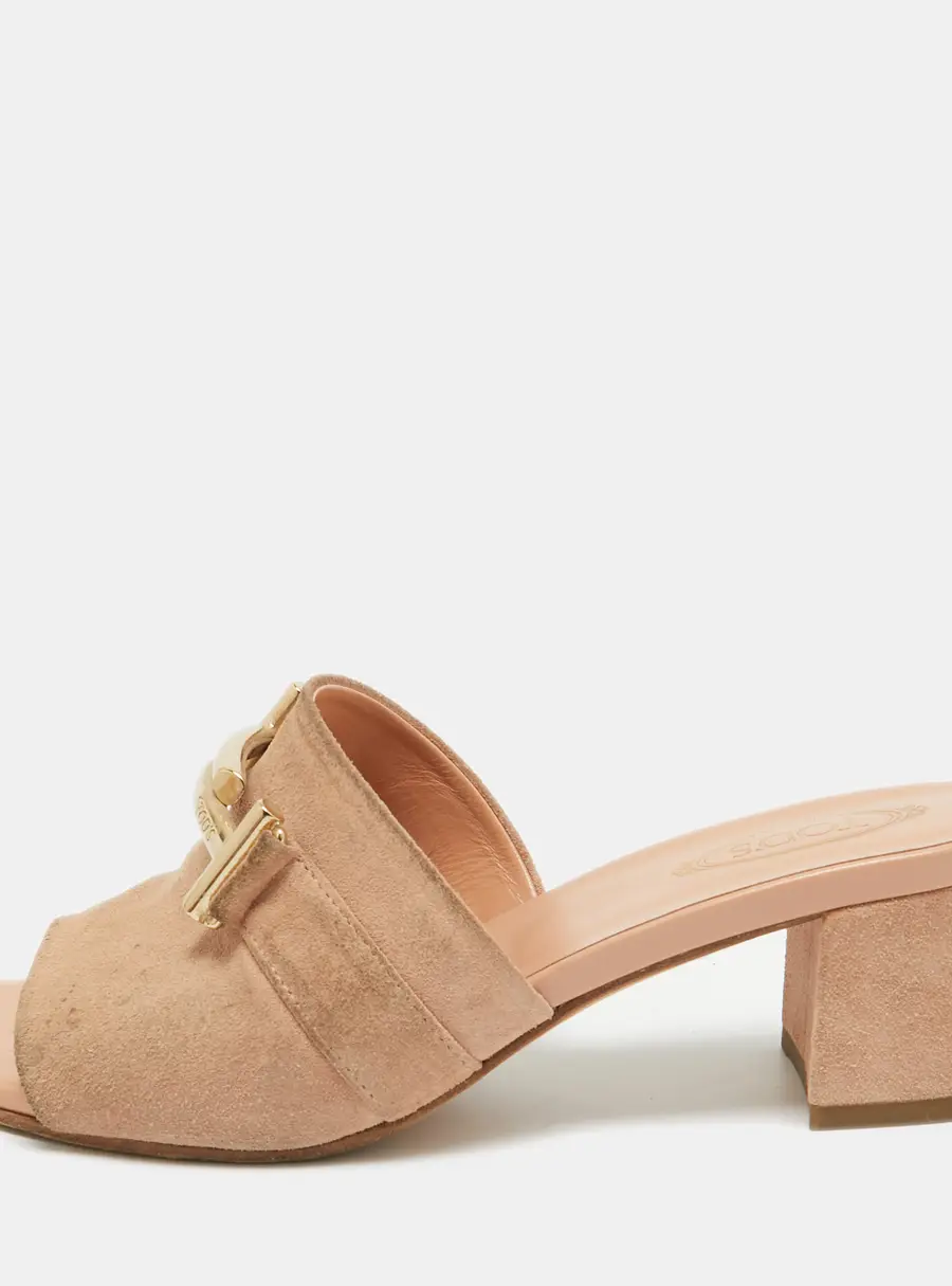 Tod's Pink Suede Double T Buckle Slide Sandals Size 36