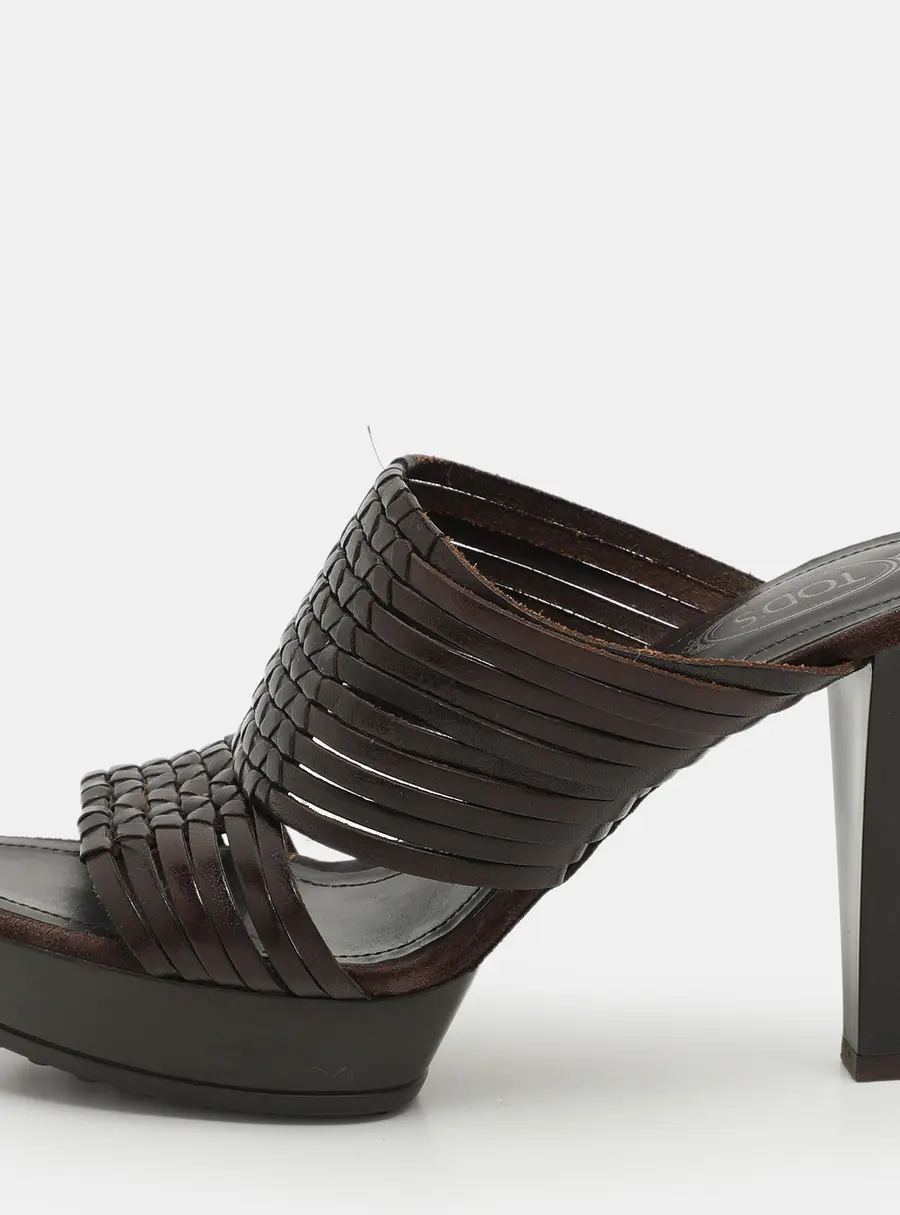 Tod's Brown Leather Platform Slide Sandals Size 36.5