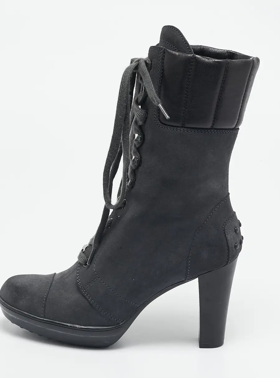 Tod's Grey/Black Suede and Leather Ankle Boots Size 36