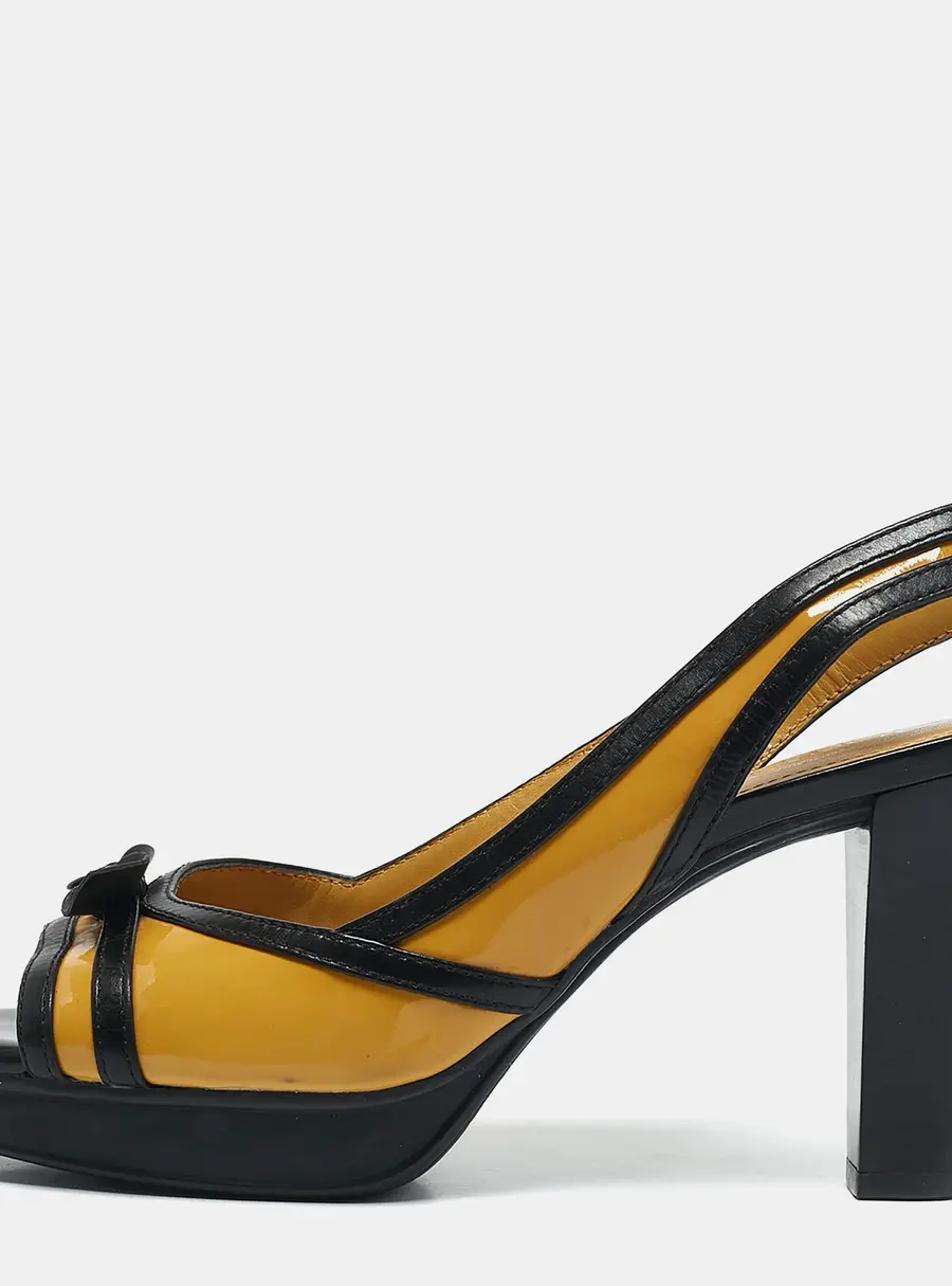 Tod's YellowBlack Patent and Leather Platform Slingback Sandals Size 38.5