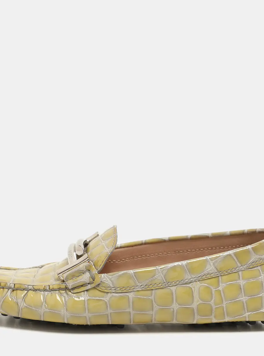 Tod's Size 36 Yellow Croc Embossed Patent Leather Loafers