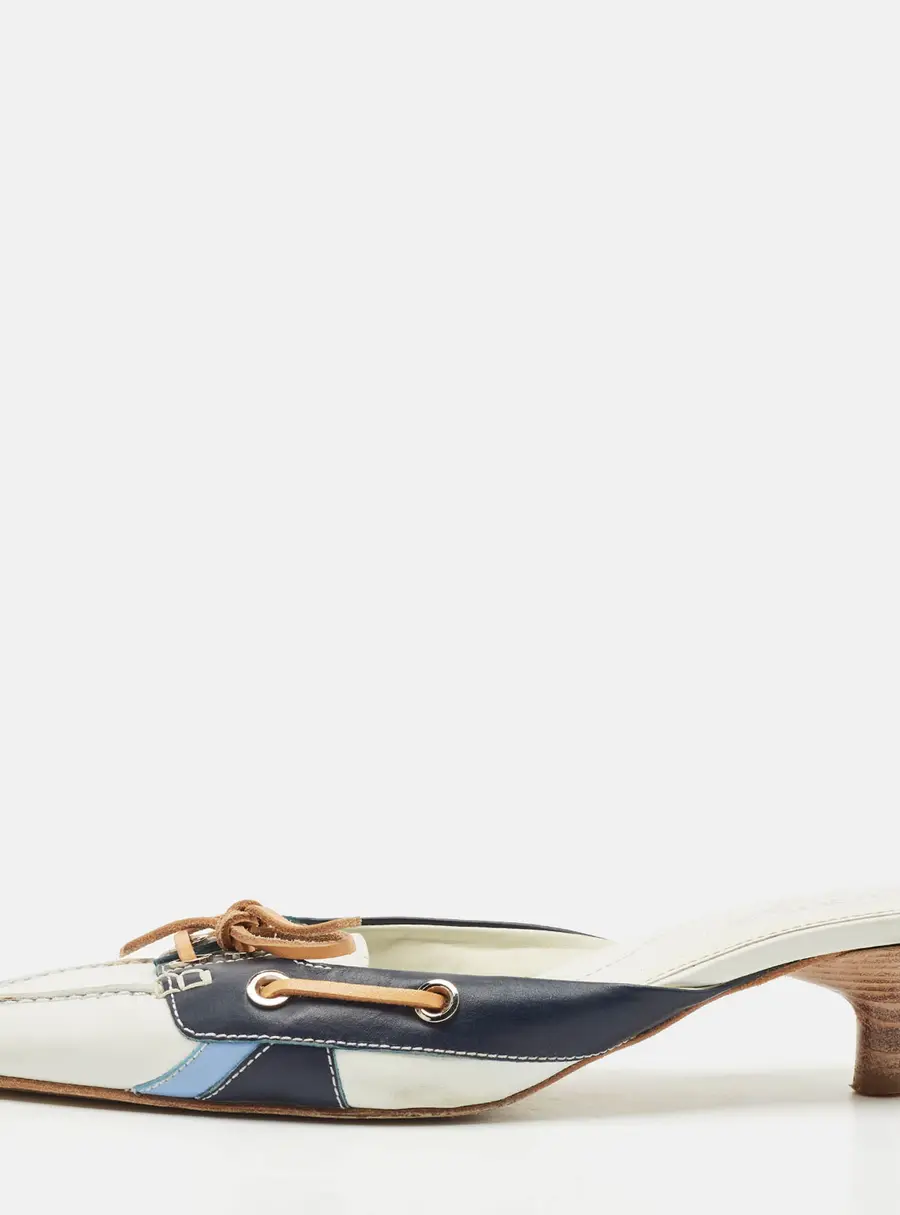 Tod's Blue/White Leather Mules Size 38