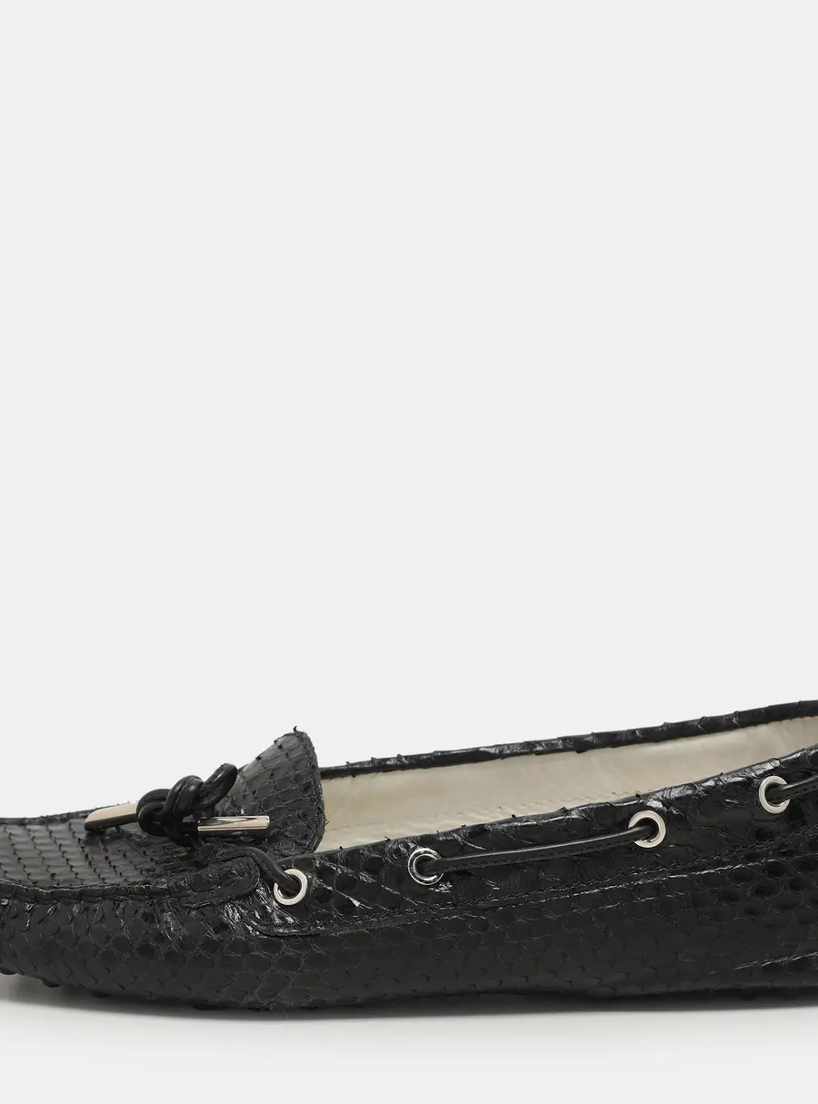 Tod's Size 37 Black Python Leather Loafers