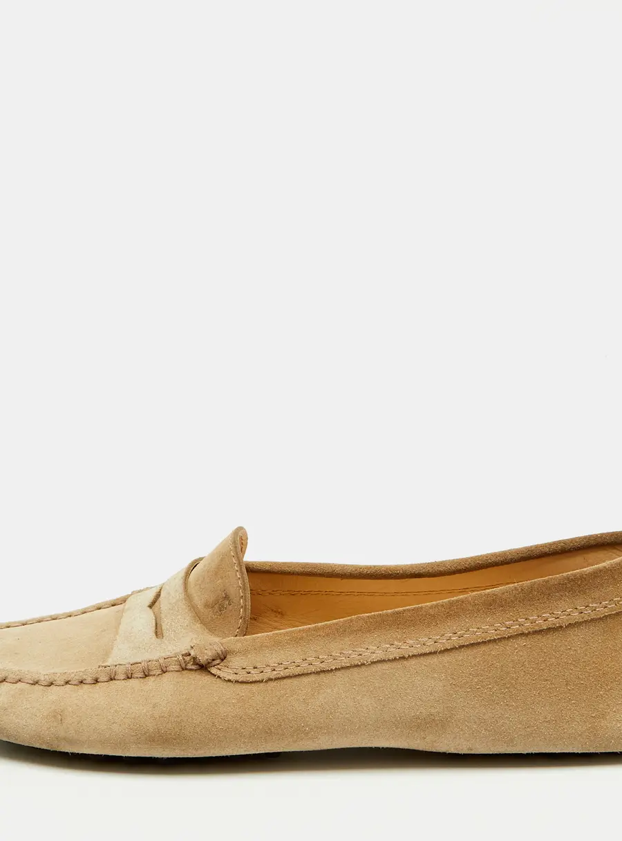 Tod's Beige Suede Gommino Slip On Driving Loafers Size 37