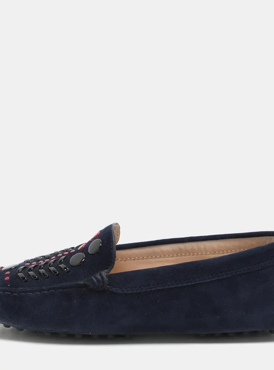 Tod's Navy Blue Suede Studded Slip On Loafers Size 36