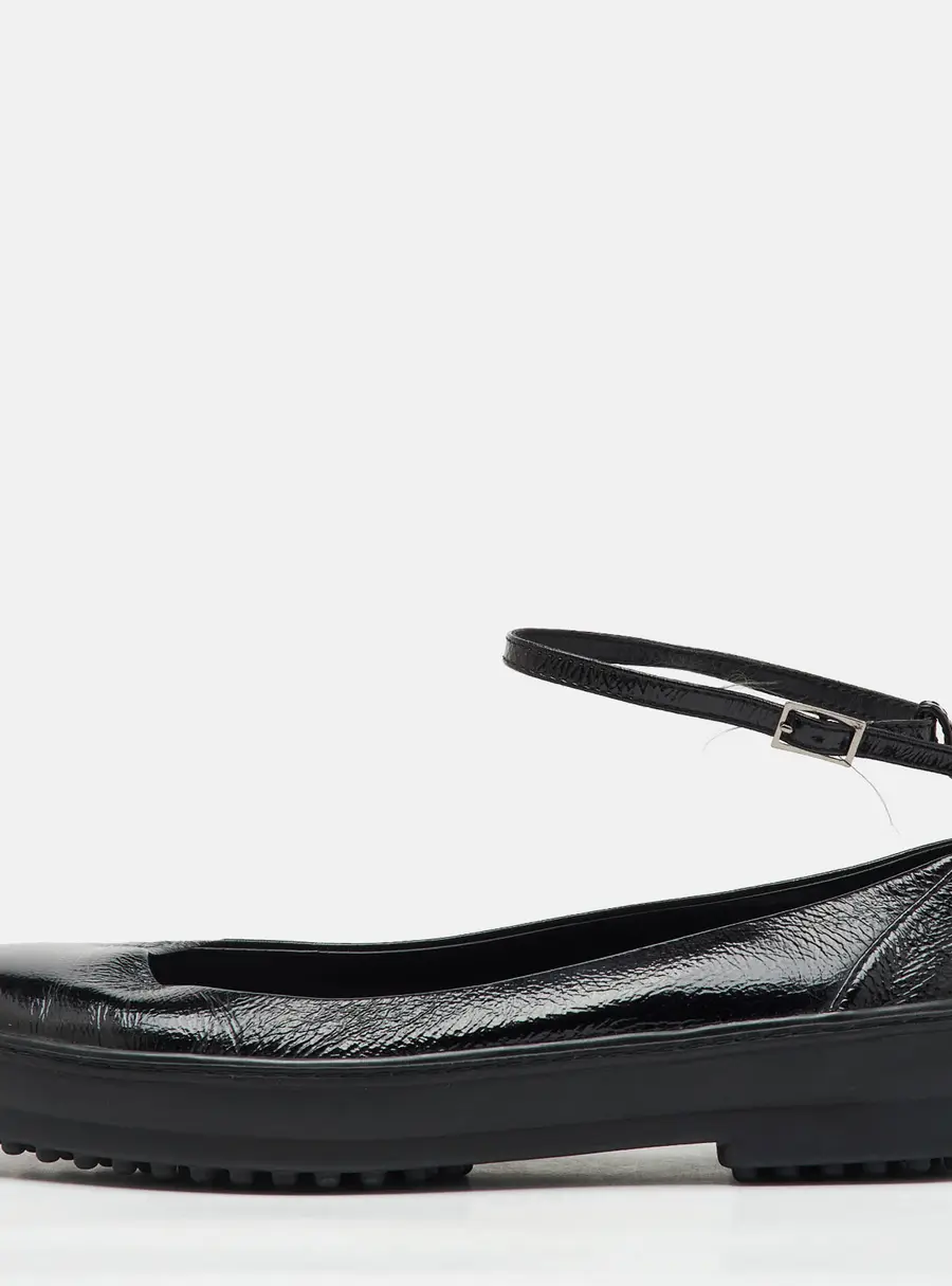 Tod's Black Patent Leather Ankle Strap Ballet Flats Size 38