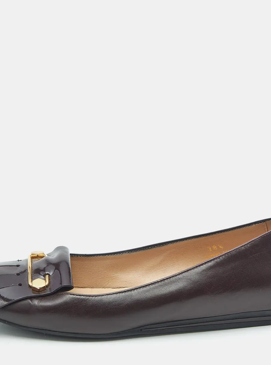 Tod's Size 38.5 Burgundy Leather and Patent Leather Ballet Flats