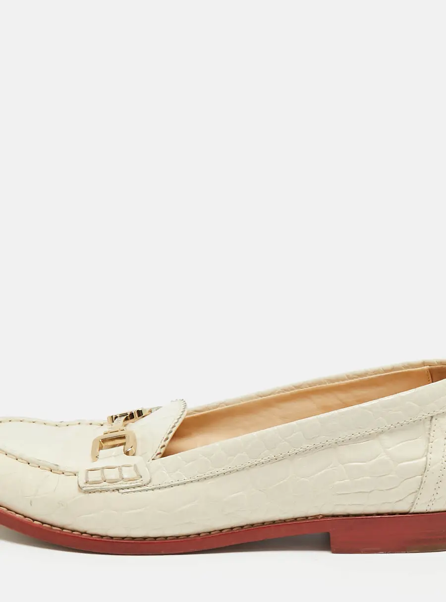 Tod's Cream Croc Embossed Leather Slip On Loafers Size 40