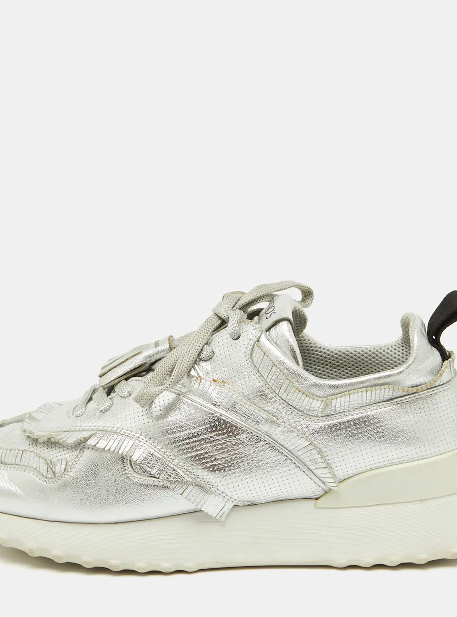 Tod's Silver Perforated Leather Low Top Sneakers Size 39.5