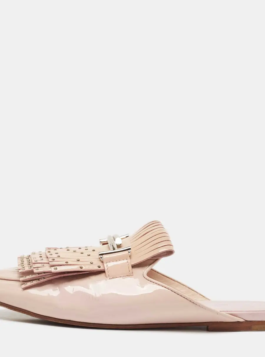 Tod's Beige Patent Studded Double T Mules Size 39