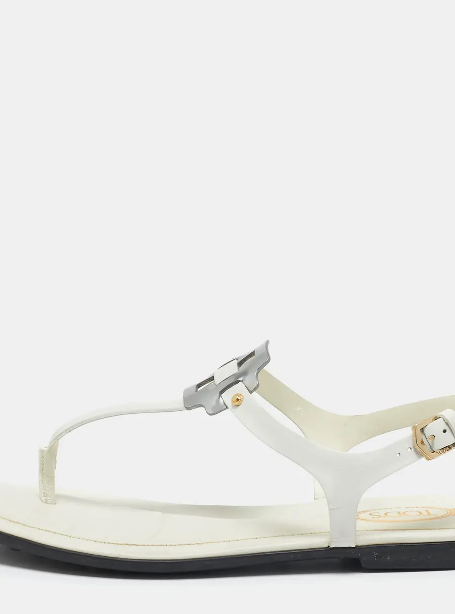 Tod's White Leather Thong Slingback Flat Sandals Size 35
