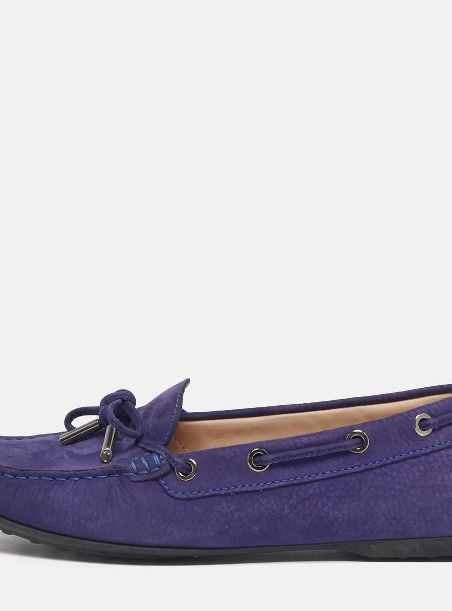 Tod's Blue Nubuck Leather Bow Driver Loafers Size 37