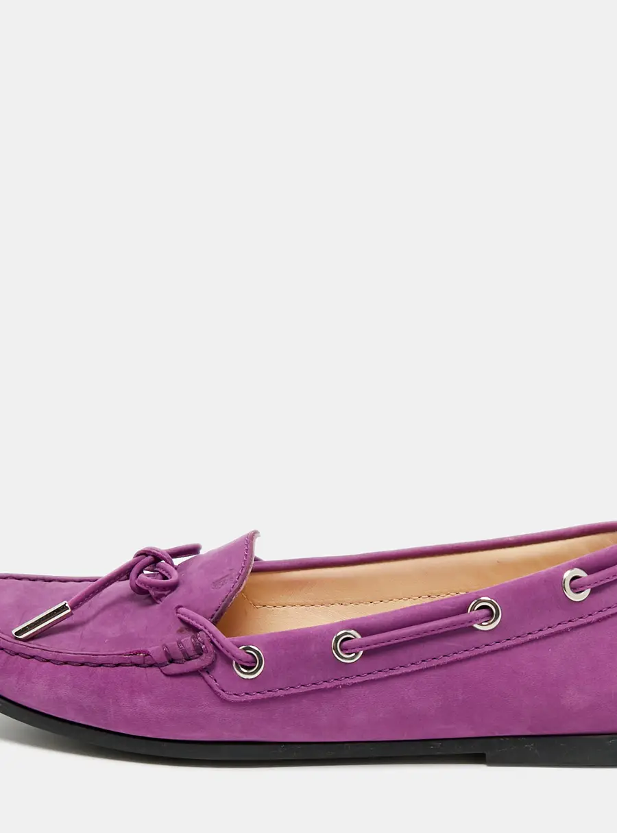 Tod's Gommino Bow  Purple Nubuck Leather Loafers Size 36.5