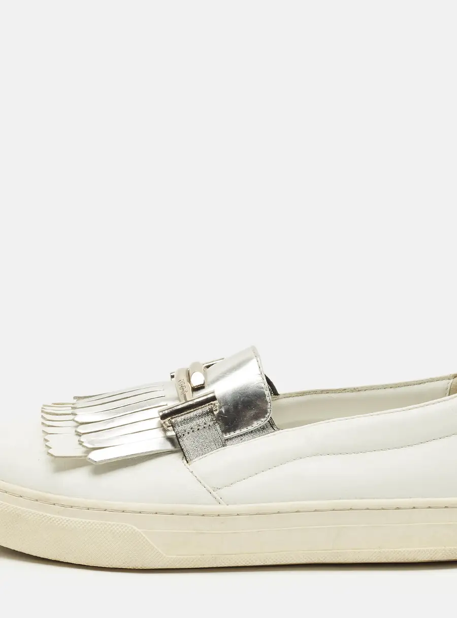 Tod's Fringe Strap Size 36 White Leather Slip On Loafer Sneakers