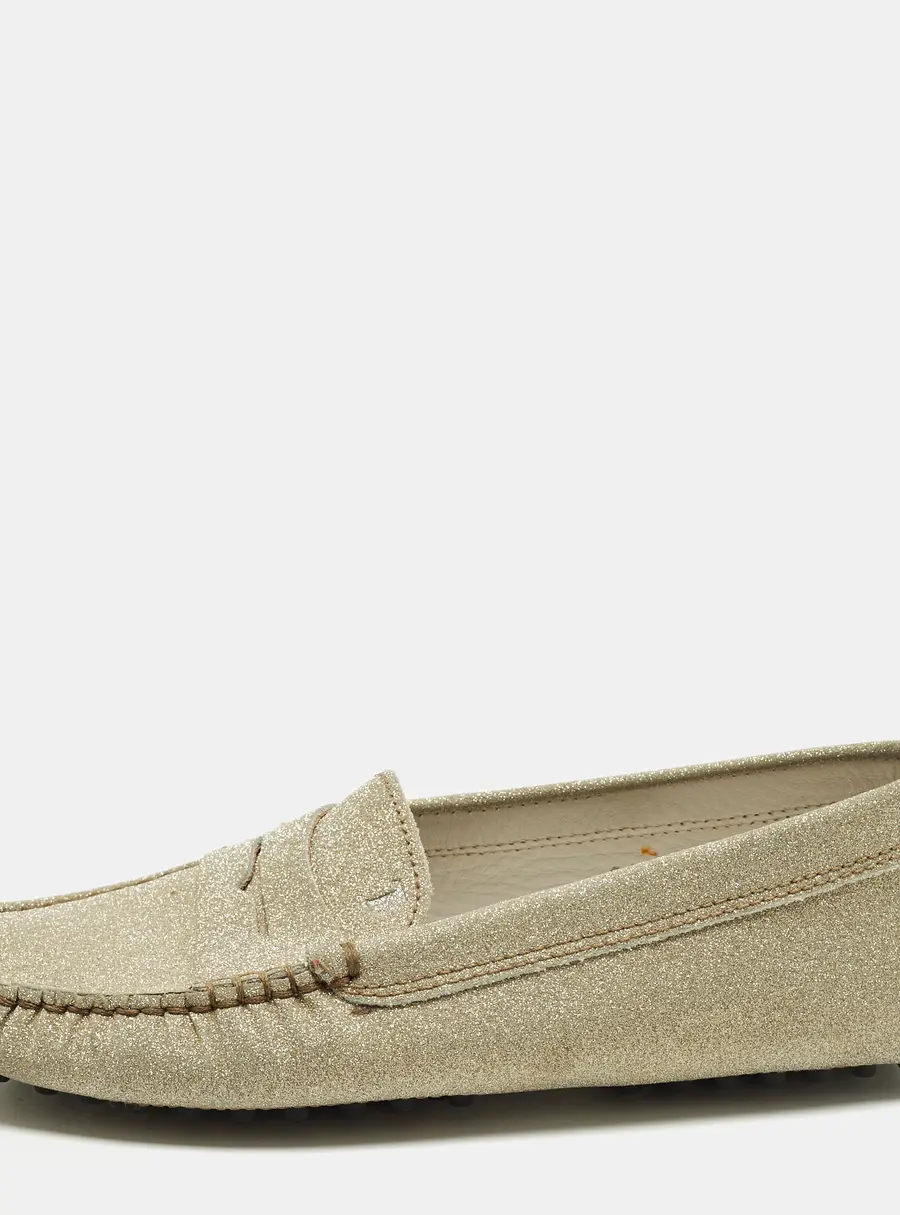 Tod's Gommino Size 34 Gold Glitter Driver Loafers