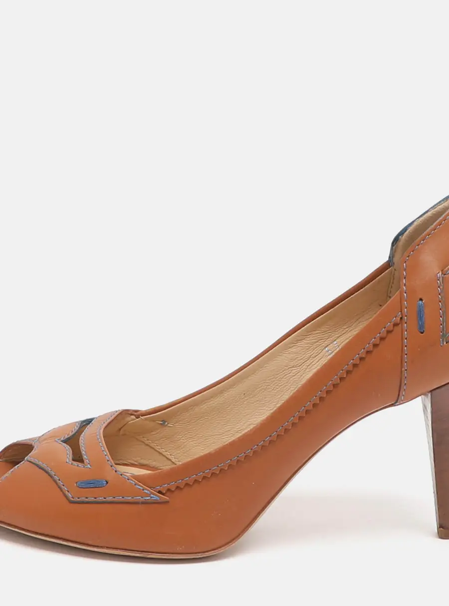 Tod's Size 37 Brown Patent Leather Peep Toe Pumps