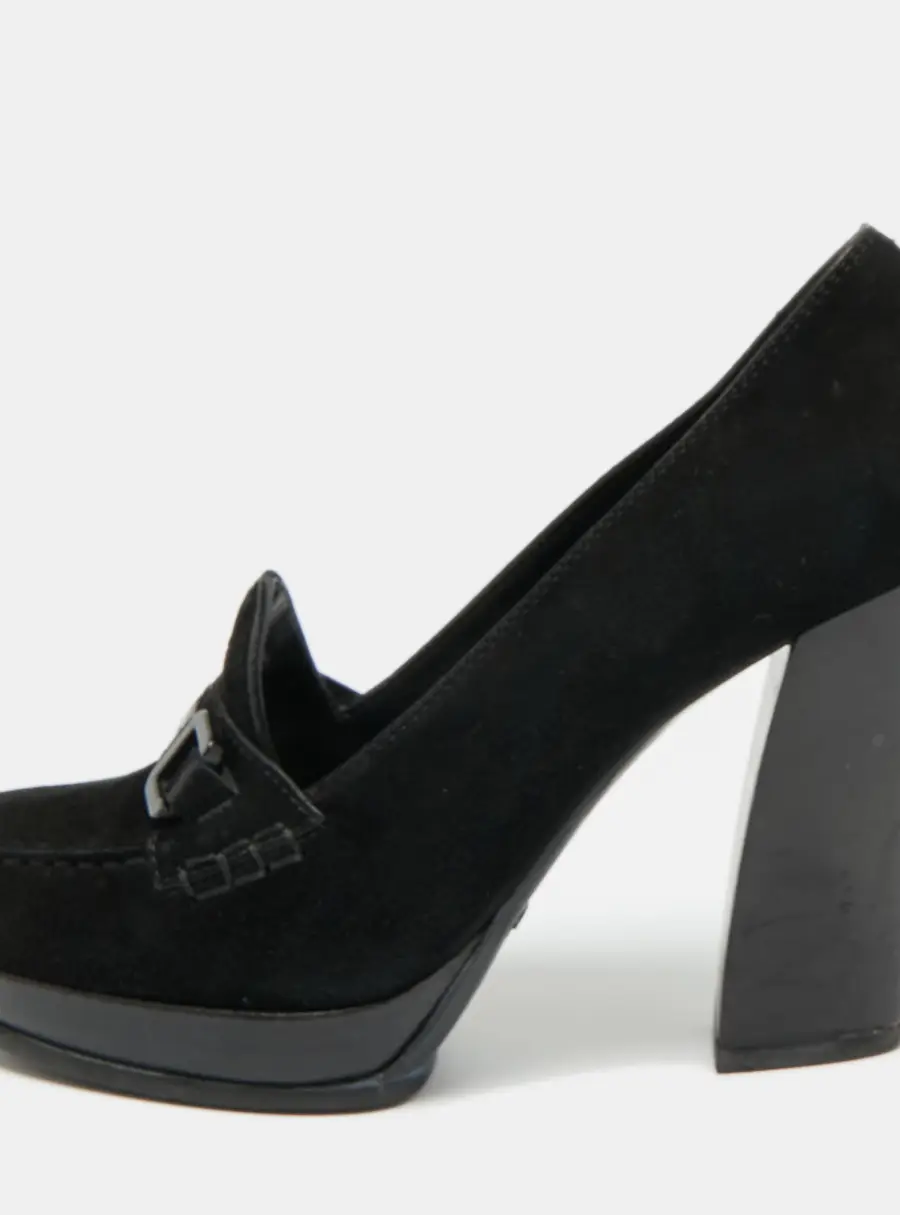 Tod's Size 37.5 Black Suede Block Heel Loafer Pumps