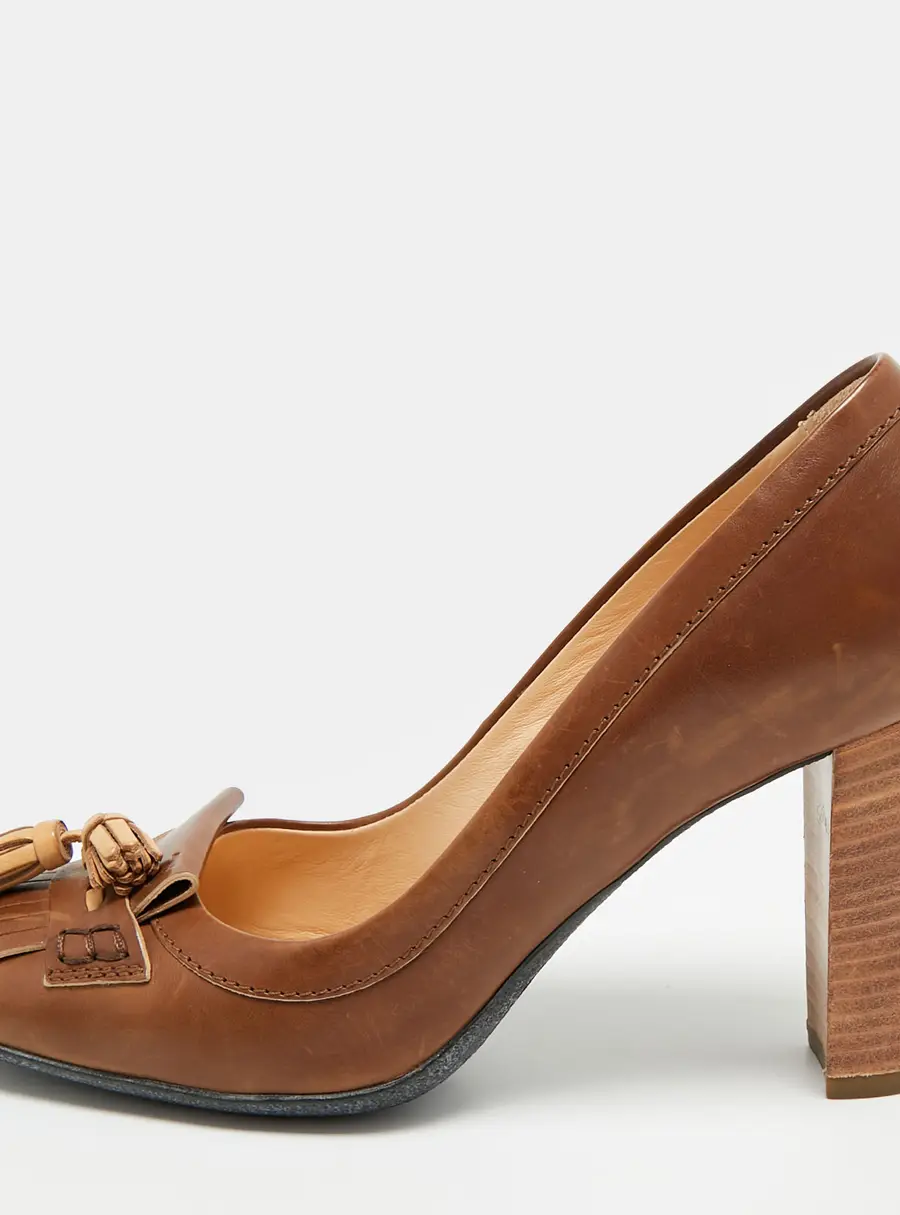 Tod's Tassel Detail Size 37 Brown Leather Fringe Loafer Pumps