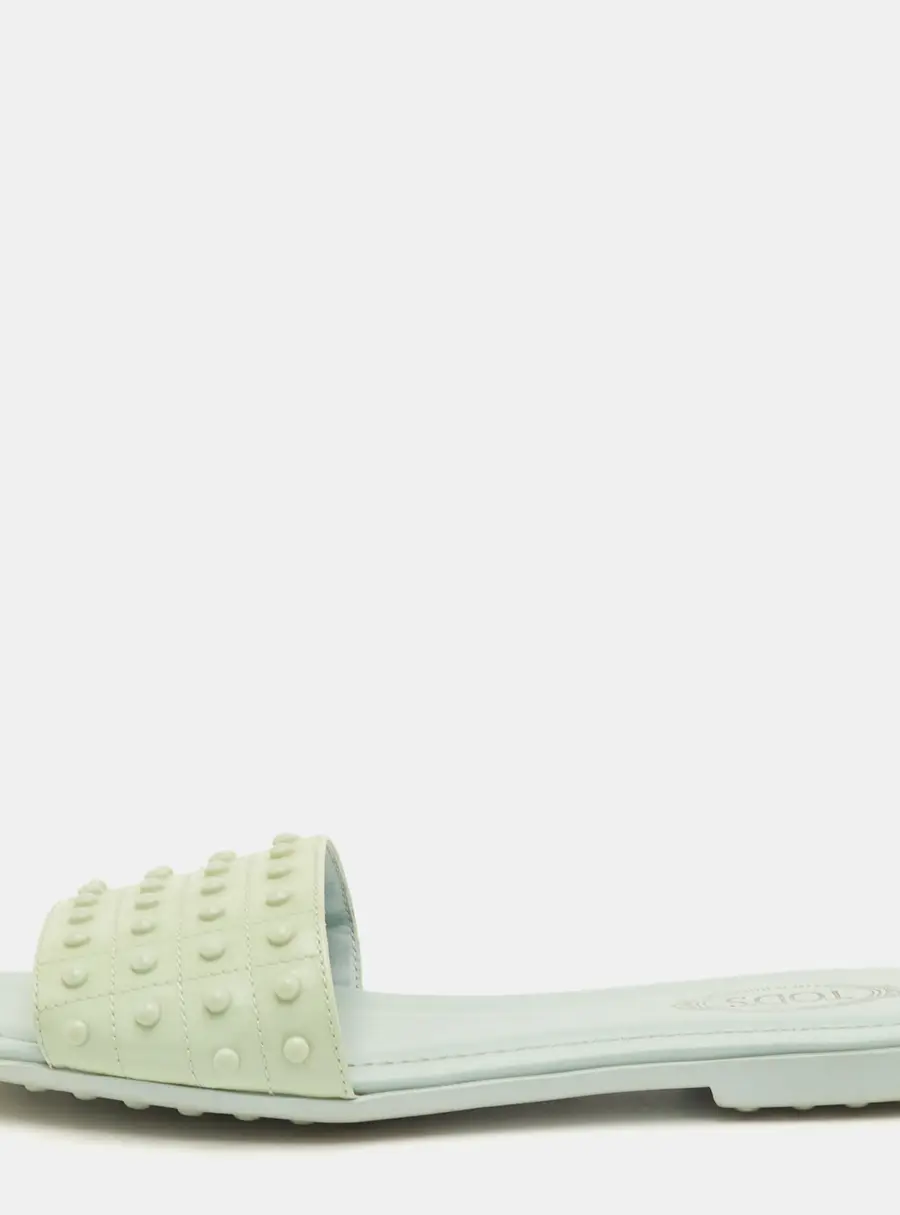 Tod's Size 37 Mint Green Patent Leather Studded Flat Sandals
