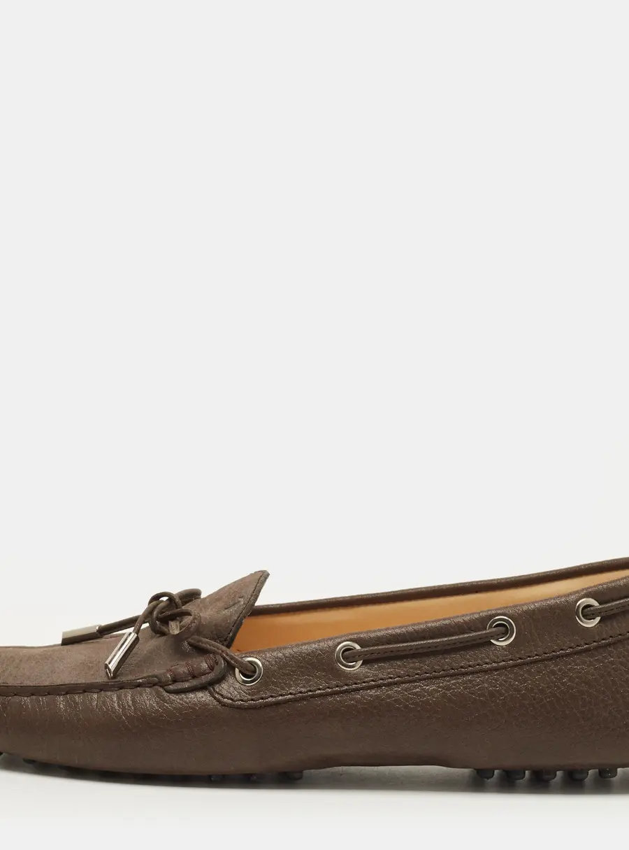Tod's Bow Size 41 Dark Brown Leather Slip On Loafers