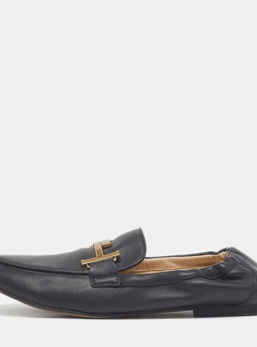 Tod's Double T Size 36.5 Black Leather Loafers