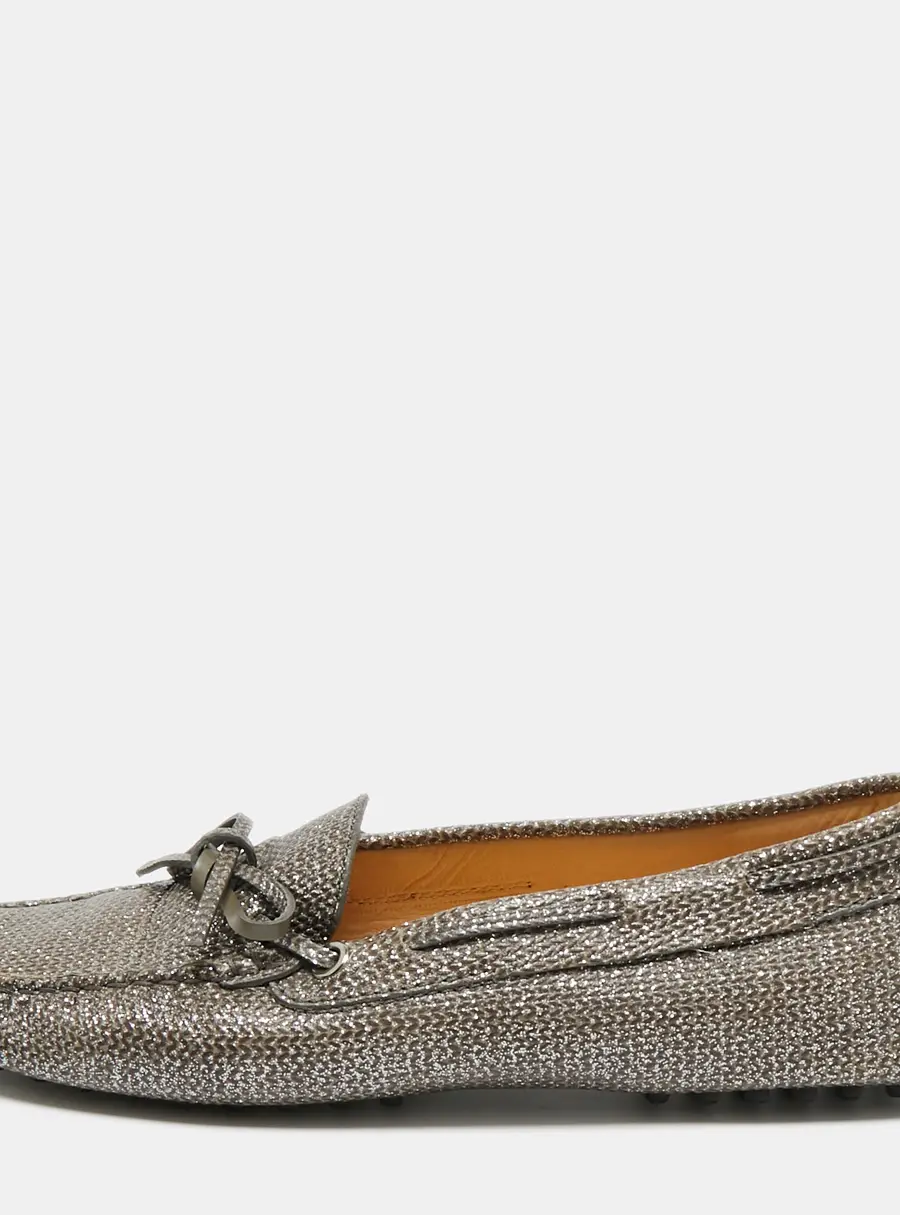 Tod's Metallic Leather Gommino Loafers Size 38