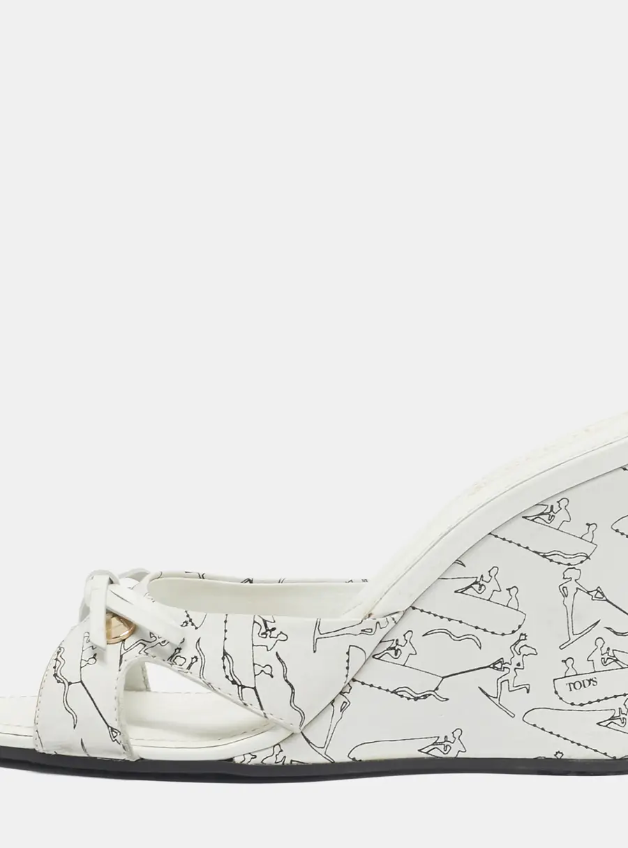 Tod's White/White Leather Bow Wedge Sandals Size 37