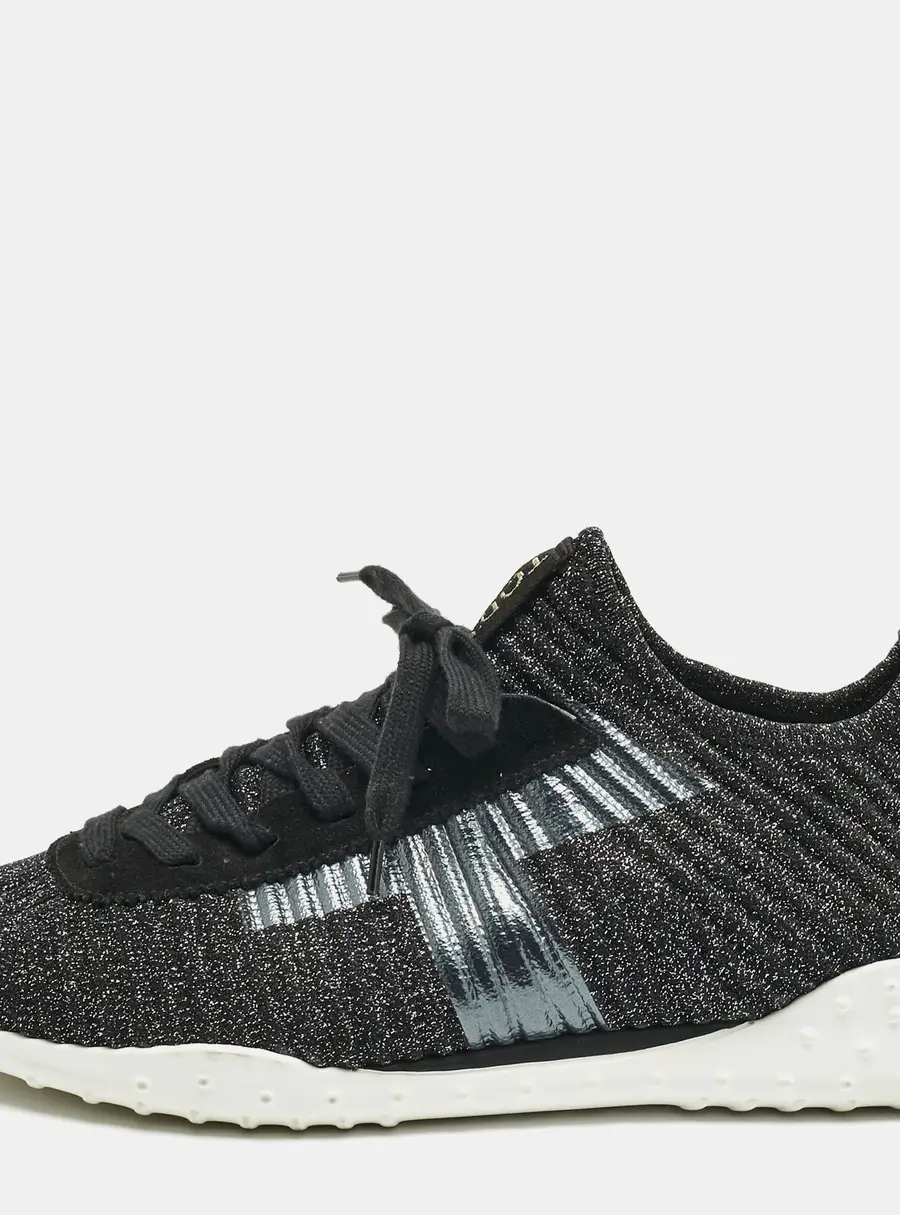 Tod's Metallic Black Lurex Fabric and Suede T Print Sneakers Size 40