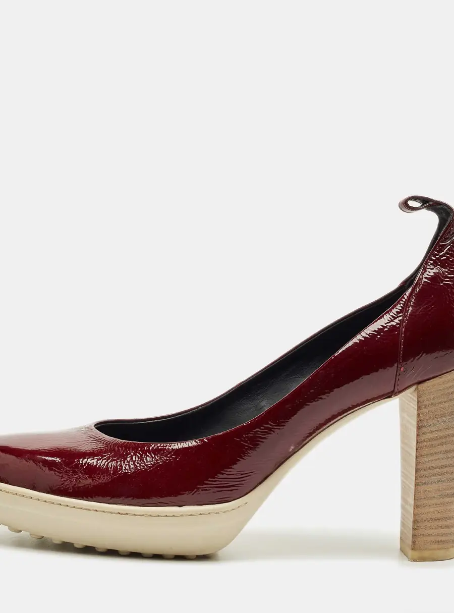 Tod's Burgundy Patent Leather Block Heel Pumps Size 39.5