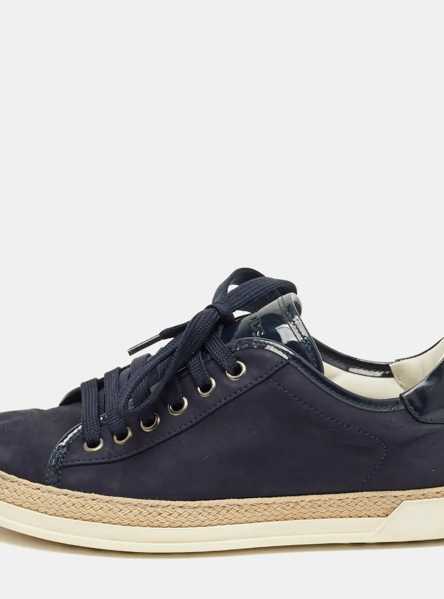 Tod's Navy Blue Nubuck Leather and Patent Leather Lace Up Sneakers Size 36