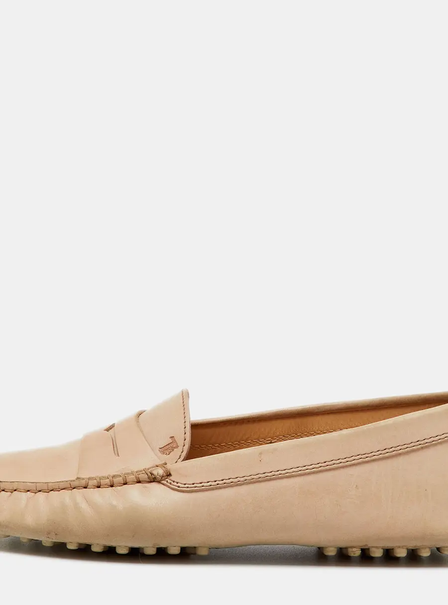 Tod's Beige Leather Penny Slip On Loafers Size 36