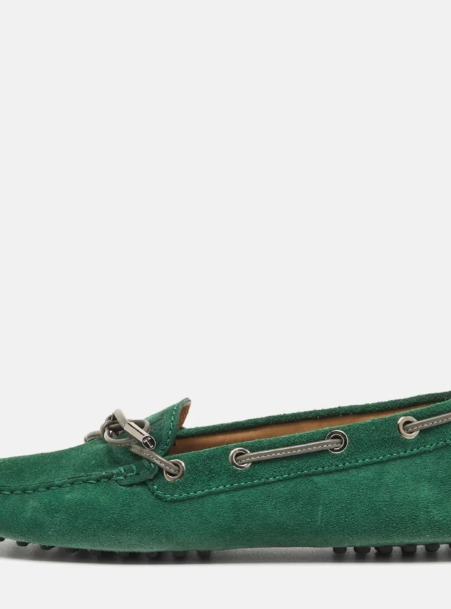 Tod's Green Suede Gommino Bow Slip On Loafers Size 36