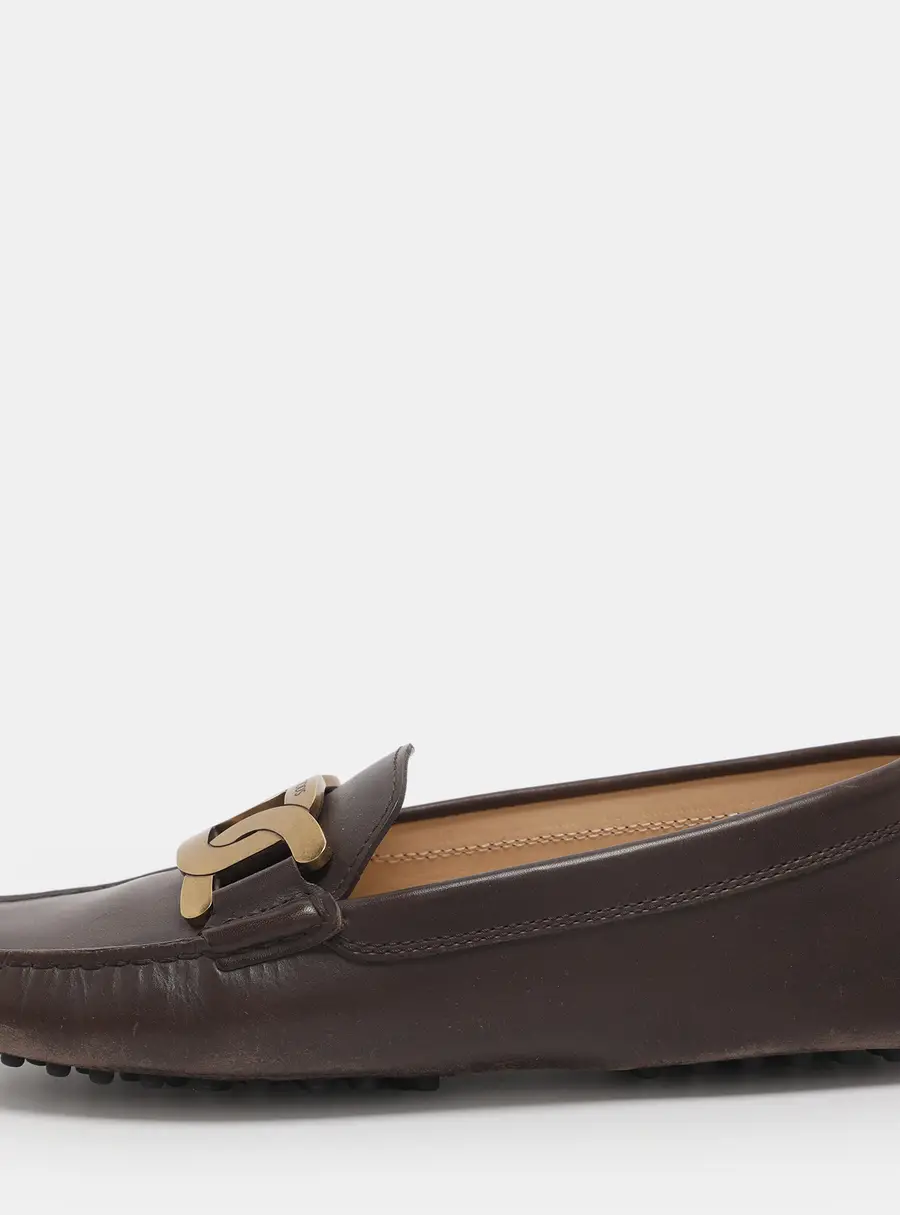 Tod's Brown Leather Kate Chain Slip On Loafers Size 37