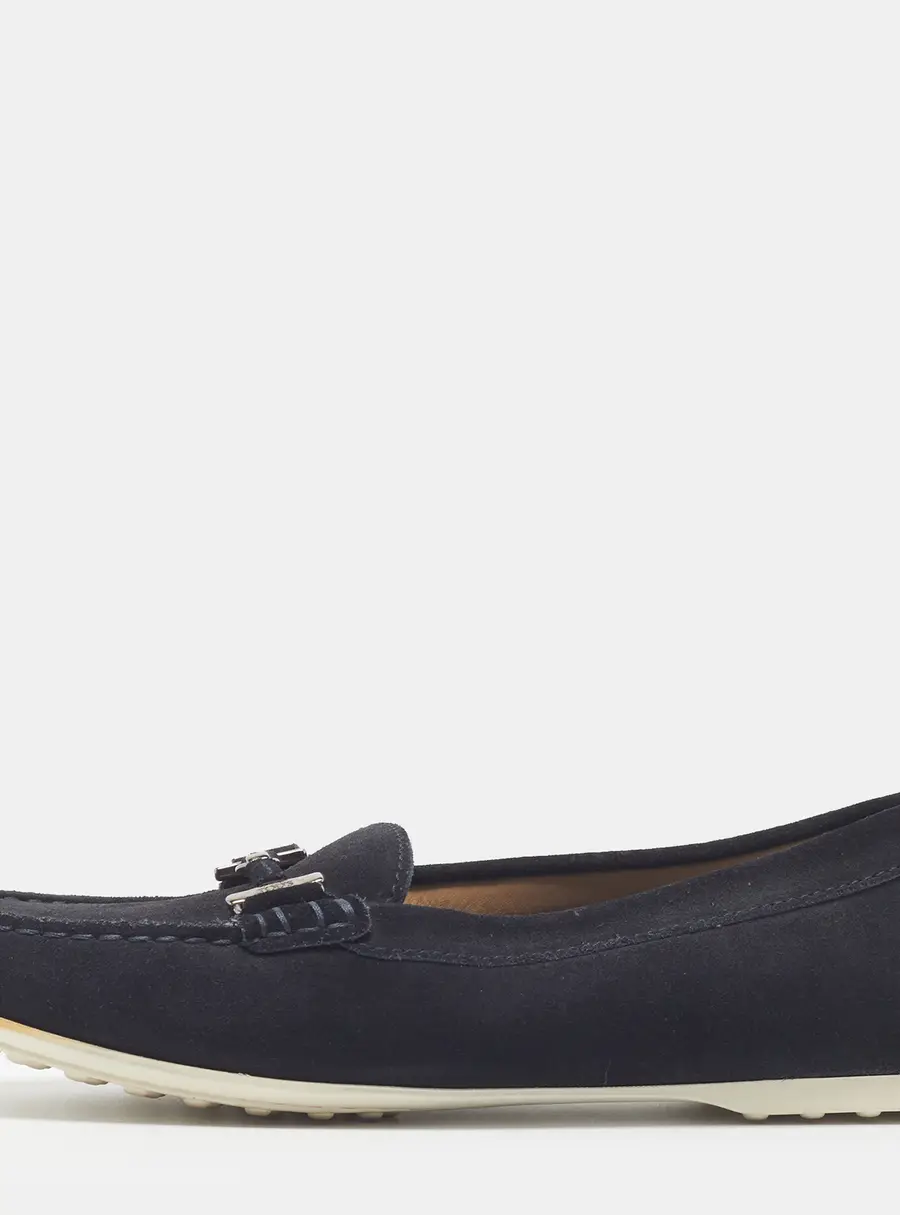 Tod's Gommino Size 39 Navy Blue Suede Double T Loafers