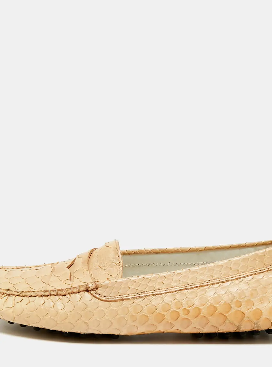 Tod's Gommino Size 39.5 Beige Python Leather Penny Loafers