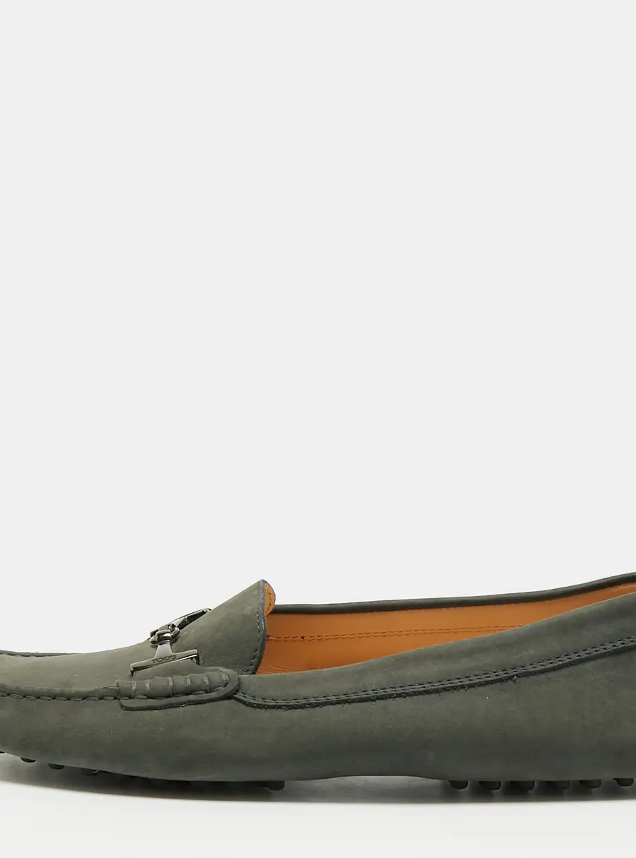 Tod's Gommino Size 40 Dark Teal Nubuck Leather Double T Penny Loafers