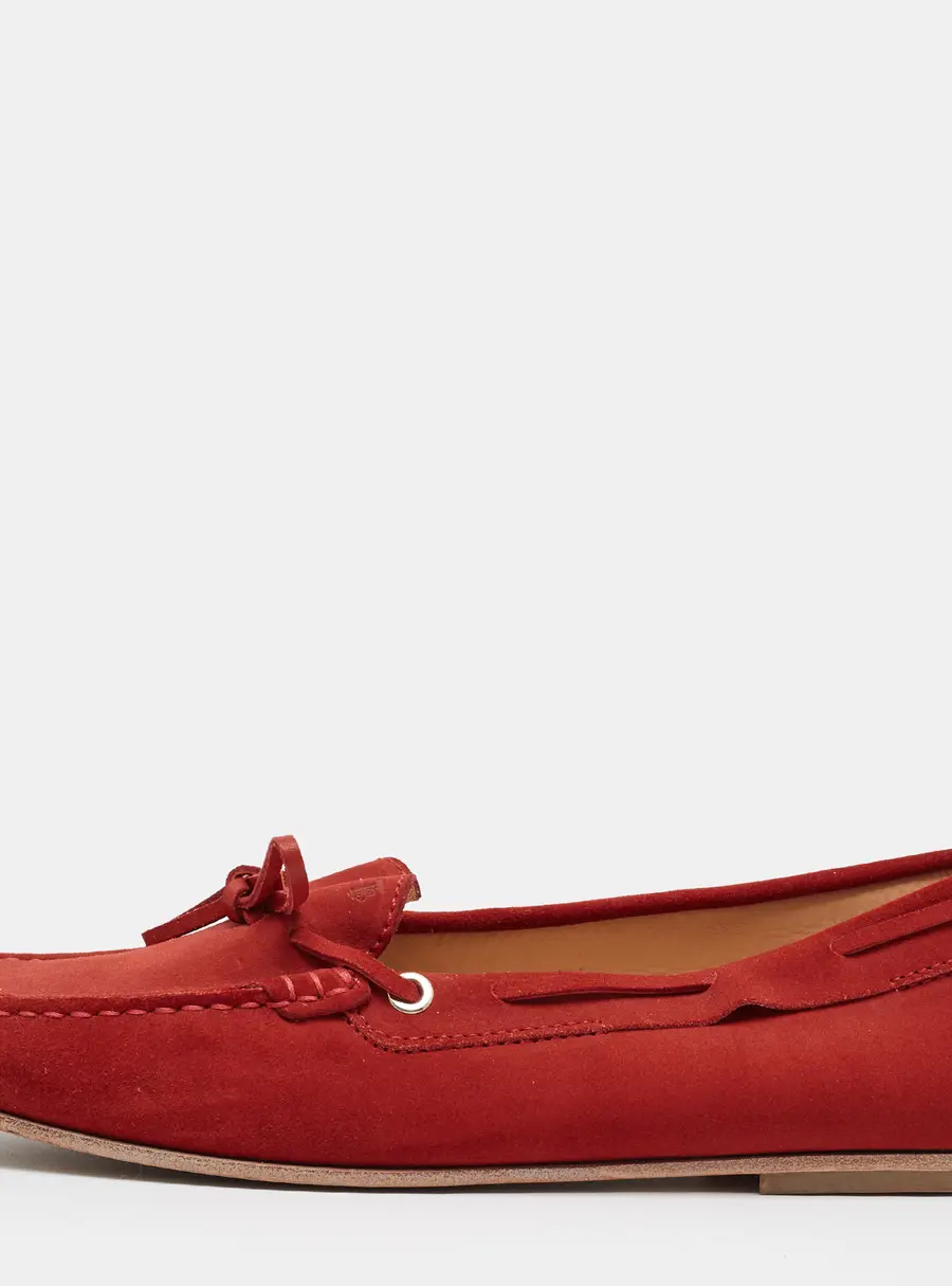 Tod's Gommino Size 39.5 Red Suede Bow Penny Loafers