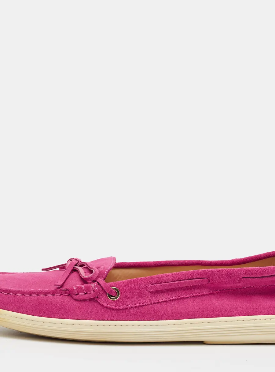 Tod's Size 39.5 Pink Suede Bow Slip On Loafers