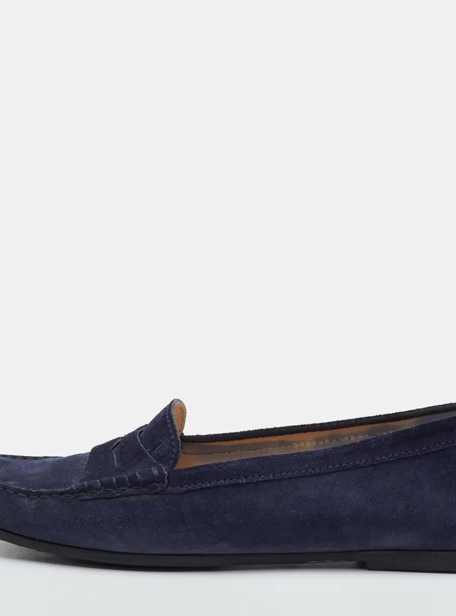 Tod's Size 39.5 Navy Blue Suede Penny Loafers
